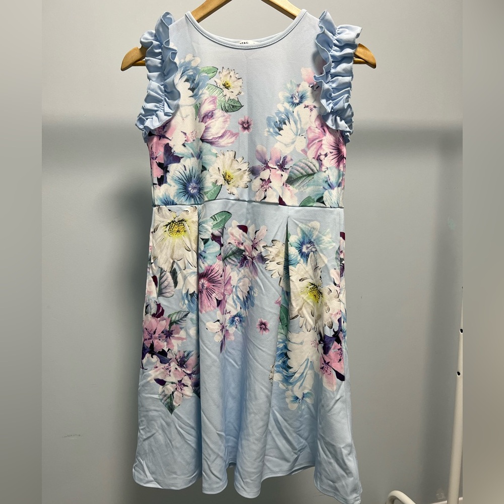 Charming Floral Kids Dress in Light Blue and Pink